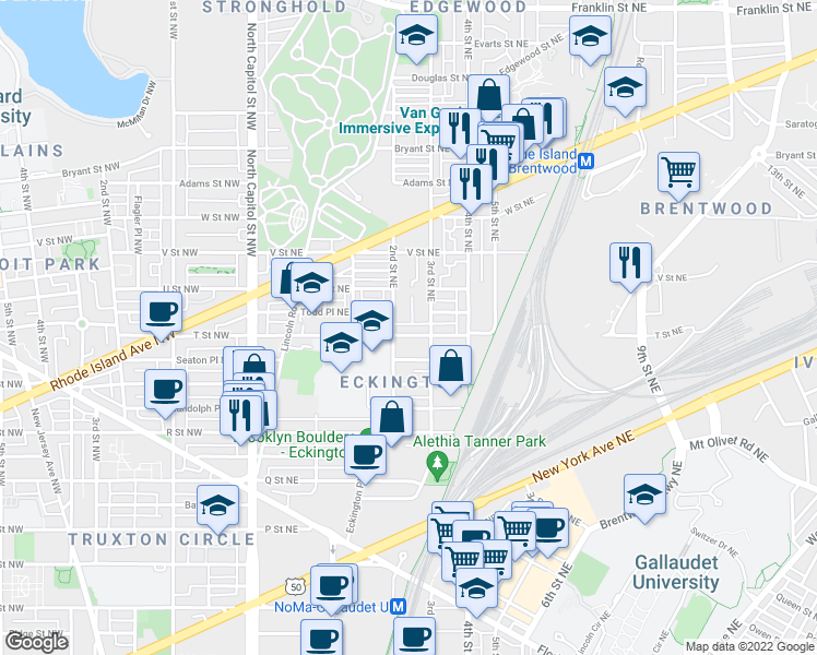map of restaurants, bars, coffee shops, grocery stores, and more near 101 Independence Avenue Southeast in Washington