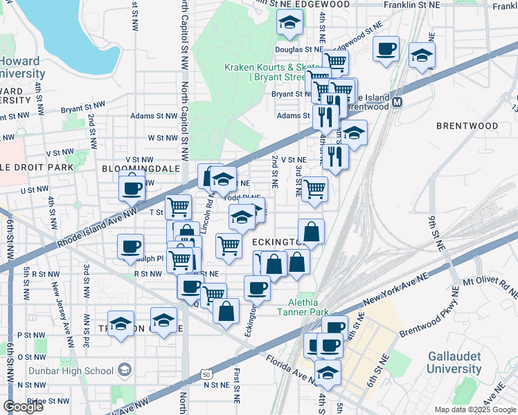 map of restaurants, bars, coffee shops, grocery stores, and more near 101 Independence Avenue Southeast in Washington