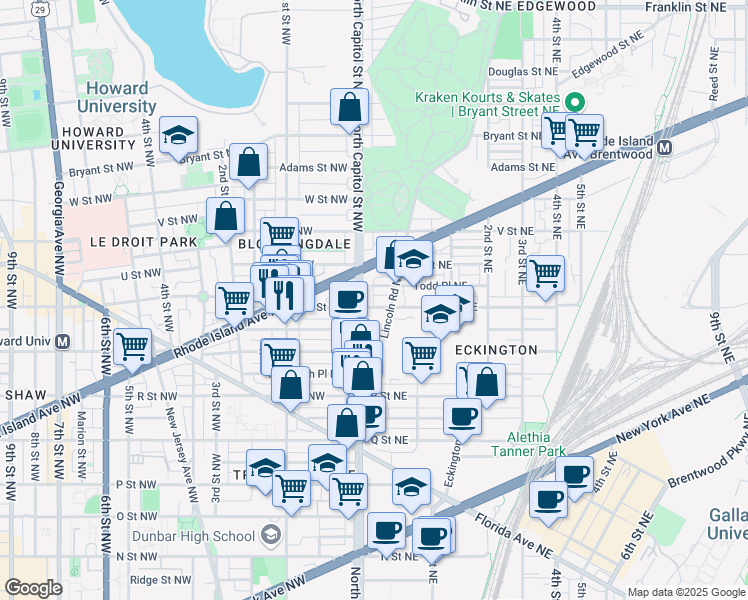 map of restaurants, bars, coffee shops, grocery stores, and more near 101 Independence Avenue Southeast in Washington