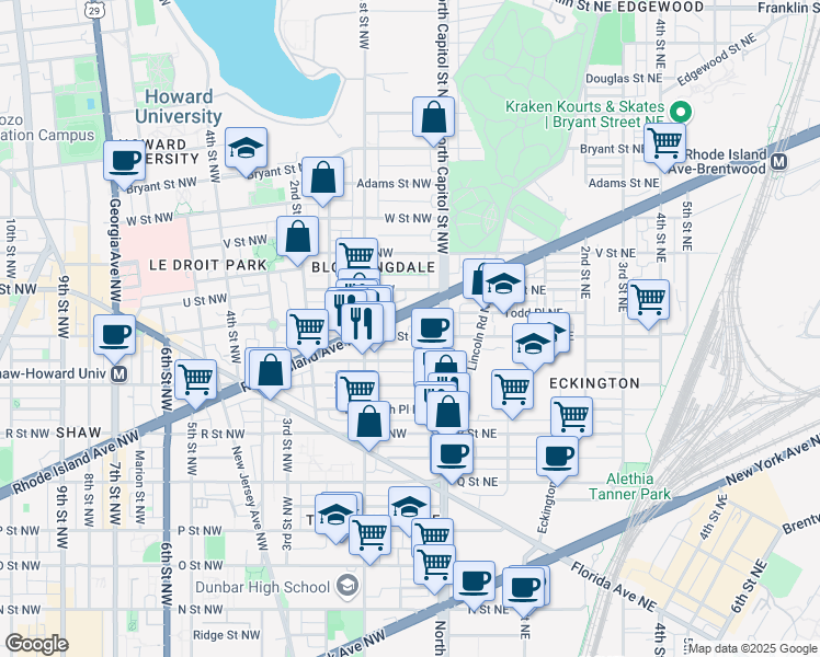 map of restaurants, bars, coffee shops, grocery stores, and more near 101 Independence Avenue Southeast in Washington