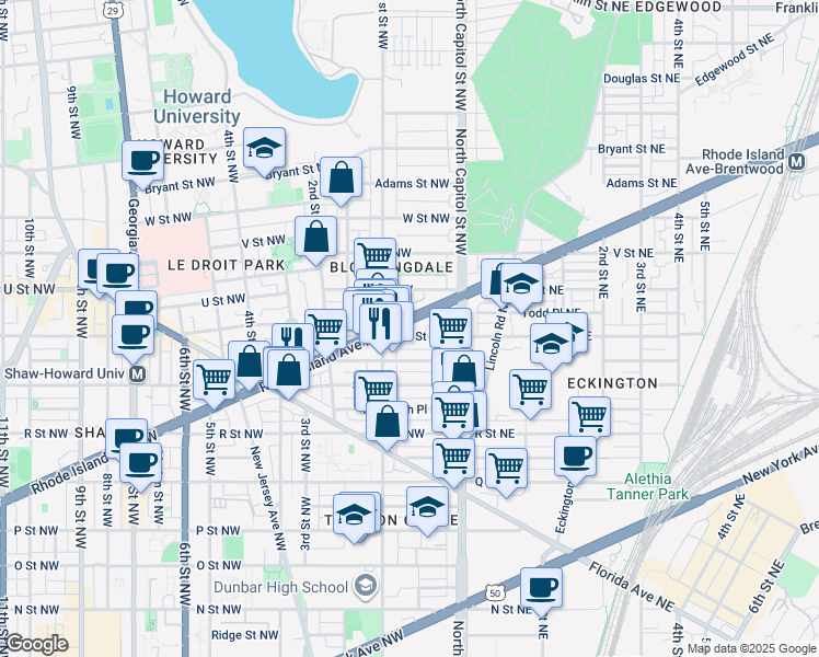 map of restaurants, bars, coffee shops, grocery stores, and more near 101 Independence Avenue Southeast in Washington