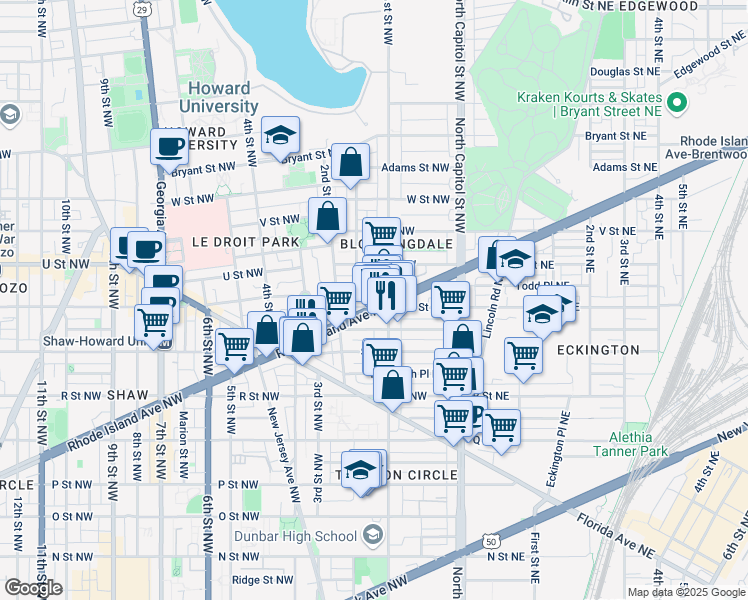 map of restaurants, bars, coffee shops, grocery stores, and more near 101 Independence Avenue Southeast in Washington