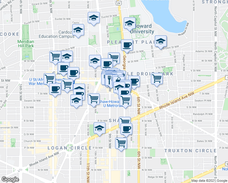 map of restaurants, bars, coffee shops, grocery stores, and more near 101 Independence Avenue Southeast in Washington