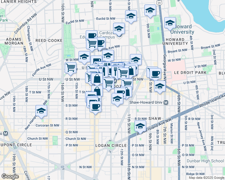 map of restaurants, bars, coffee shops, grocery stores, and more near 101 Independence Avenue Southeast in Washington