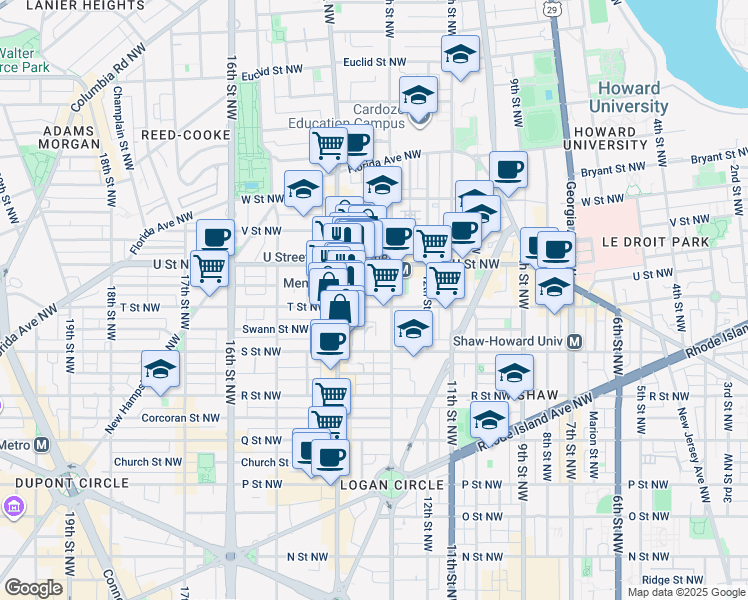 map of restaurants, bars, coffee shops, grocery stores, and more near 101 Independence Avenue Southeast in Washington