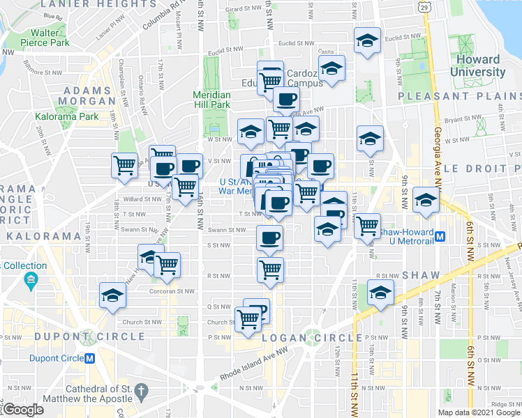 map of restaurants, bars, coffee shops, grocery stores, and more near 101 Independence Avenue Southeast in Washington