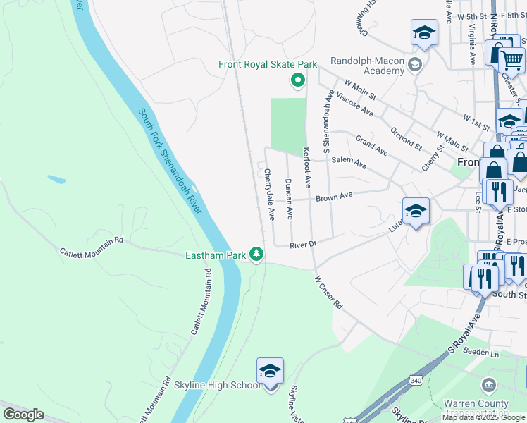 map of restaurants, bars, coffee shops, grocery stores, and more near 406 Cherrydale Avenue in Front Royal
