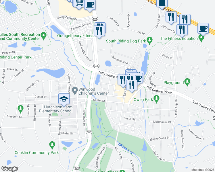 map of restaurants, bars, coffee shops, grocery stores, and more near 42979 Astell Street in Chantilly