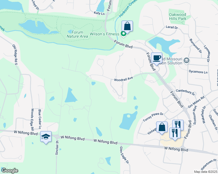 map of restaurants, bars, coffee shops, grocery stores, and more near 3458 Woodrail Terrace in Columbia