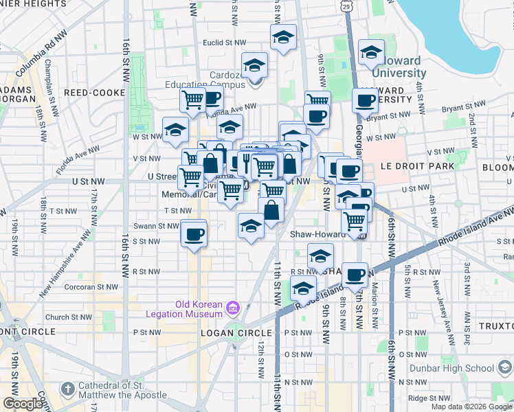 map of restaurants, bars, coffee shops, grocery stores, and more near 101 Independence Avenue Southeast in Washington