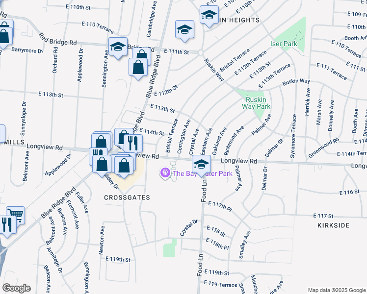map of restaurants, bars, coffee shops, grocery stores, and more near 11411 Corrington Avenue in Kansas City