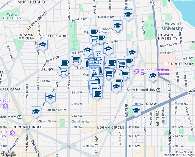 map of restaurants, bars, coffee shops, grocery stores, and more near 1919 14th Street Northwest in Washington