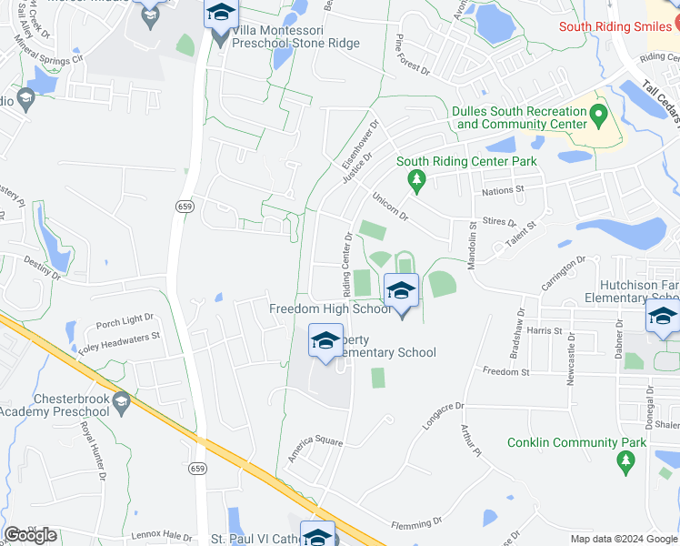 map of restaurants, bars, coffee shops, grocery stores, and more near 42355 Equality Street in Chantilly