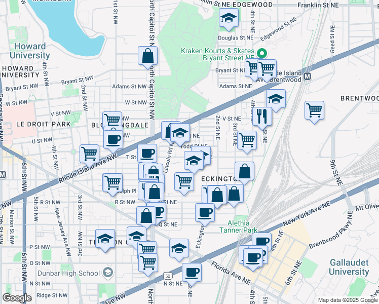 map of restaurants, bars, coffee shops, grocery stores, and more near 101 Independence Avenue Southeast in Washington
