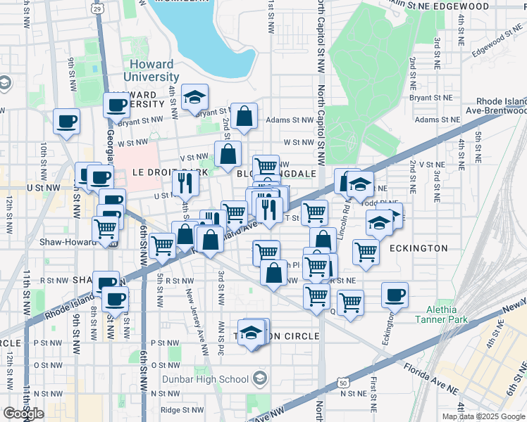 map of restaurants, bars, coffee shops, grocery stores, and more near 101 Independence Avenue Southeast in Washington