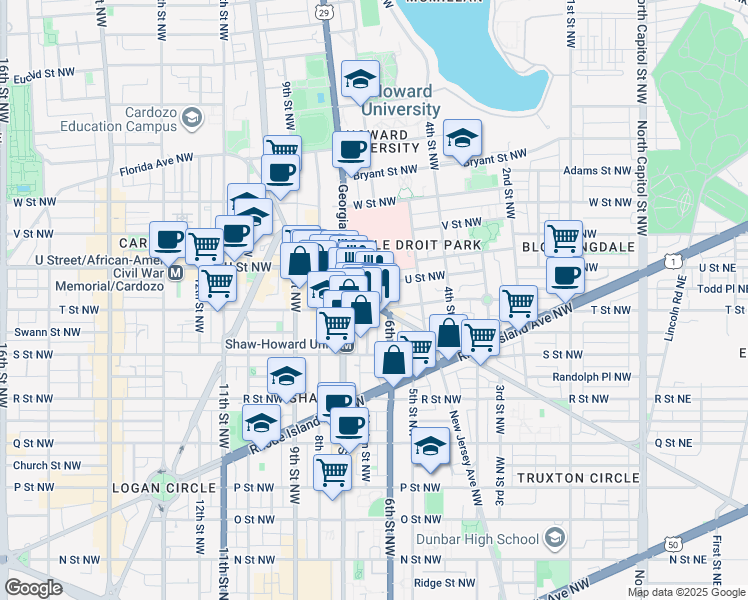 map of restaurants, bars, coffee shops, grocery stores, and more near 101 Independence Avenue Southeast in Washington