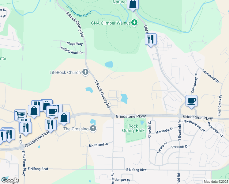map of restaurants, bars, coffee shops, grocery stores, and more near 3110 South Rock Quarry Road in Columbia