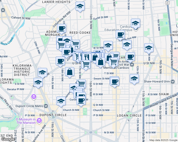 map of restaurants, bars, coffee shops, grocery stores, and more near 101 Independence Avenue Southeast in Washington