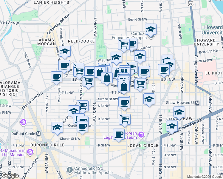 map of restaurants, bars, coffee shops, grocery stores, and more near 101 Independence Avenue Southeast in Washington