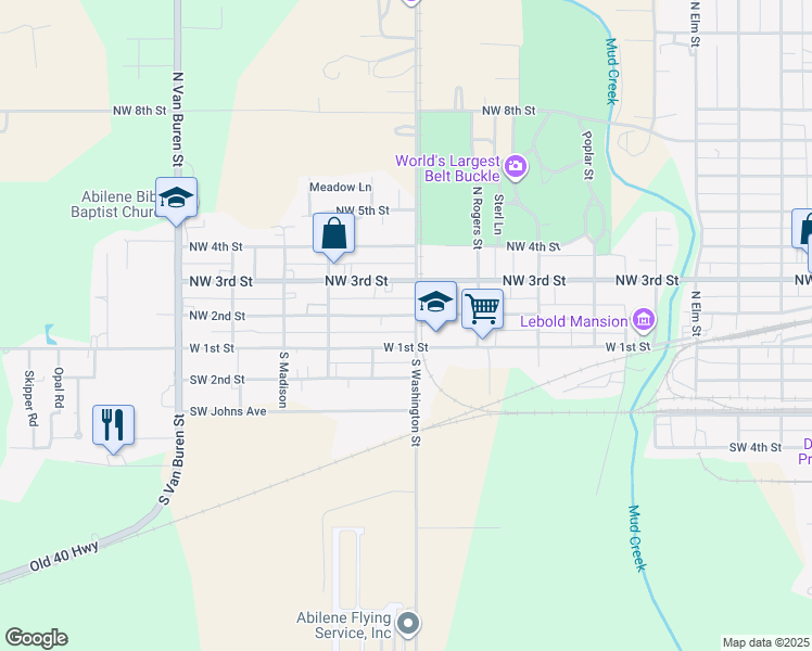 map of restaurants, bars, coffee shops, grocery stores, and more near 1203 NW 2nd St in Abilene