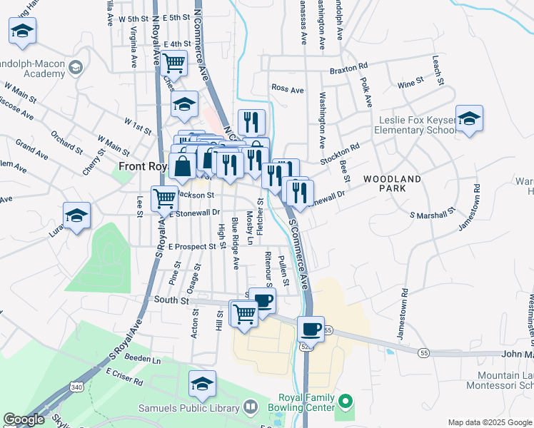 map of restaurants, bars, coffee shops, grocery stores, and more near 603 East Stonewall Drive in Front Royal