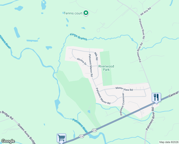 map of restaurants, bars, coffee shops, grocery stores, and more near 1550 Patuxent Manor Court in Davidsonville