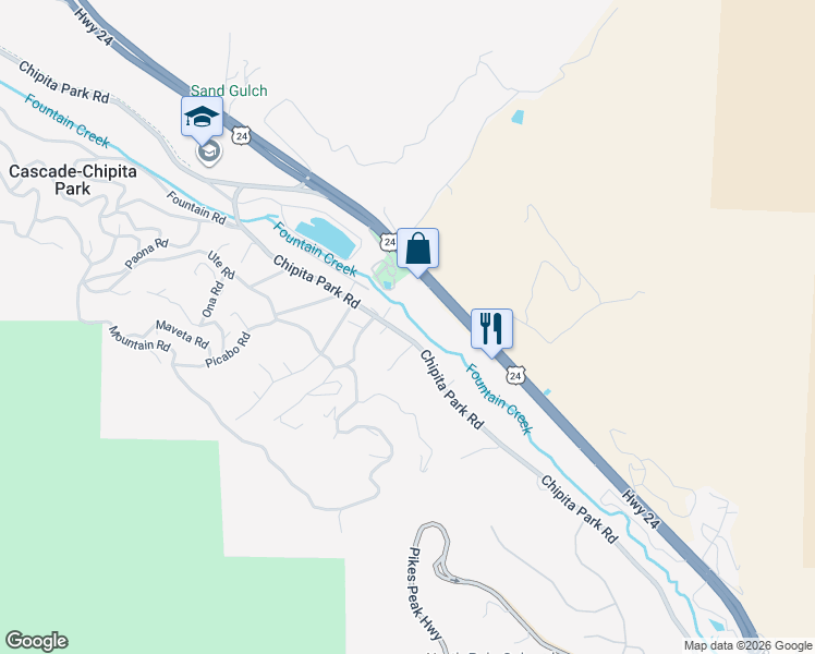 map of restaurants, bars, coffee shops, grocery stores, and more near 8830 Chipita Park Road in Cascade-Chipita Park