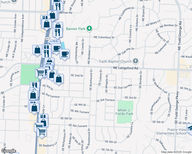 map of restaurants, bars, coffee shops, grocery stores, and more near 122 Southeast Colony Place in Lee's Summit