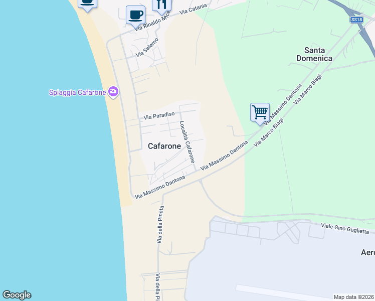 map of restaurants, bars, coffee shops, grocery stores, and more near 45 Località Cafarone in Provincia di Catanzaro