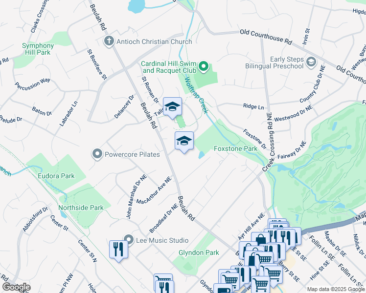 map of restaurants, bars, coffee shops, grocery stores, and more near 609 John Marshall Drive Northwest in Vienna