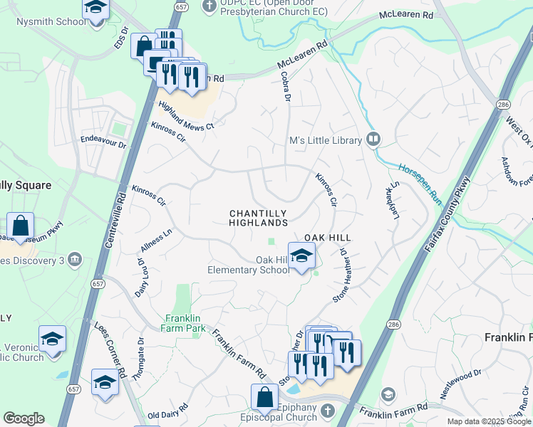 map of restaurants, bars, coffee shops, grocery stores, and more near 13365 Scotsmore Way in Herndon