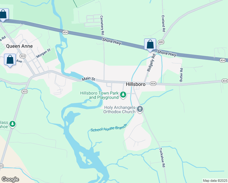 map of restaurants, bars, coffee shops, grocery stores, and more near 22008 Church Street in Denton