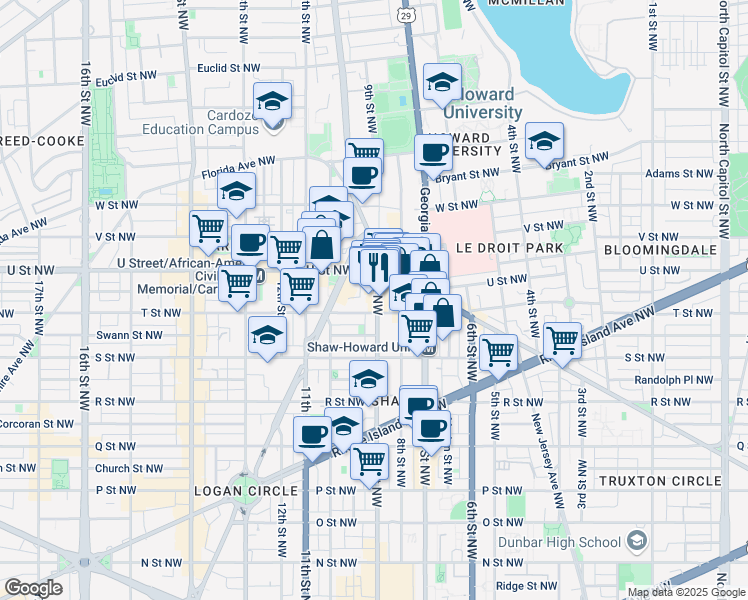 map of restaurants, bars, coffee shops, grocery stores, and more near 101 Independence Avenue Southeast in Washington