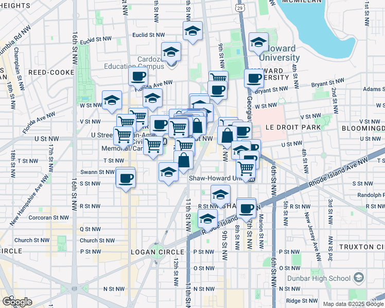 map of restaurants, bars, coffee shops, grocery stores, and more near 101 Independence Avenue Southeast in Washington