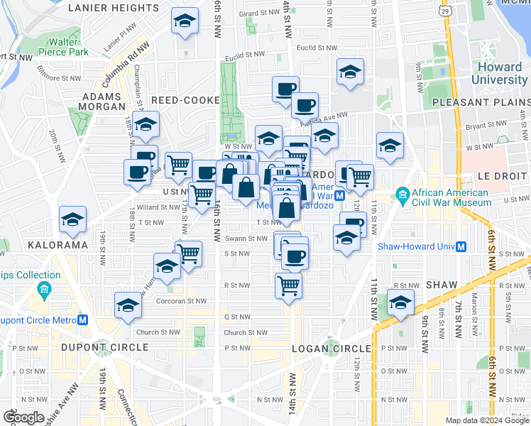 map of restaurants, bars, coffee shops, grocery stores, and more near 101 Independence Avenue Southeast in Washington