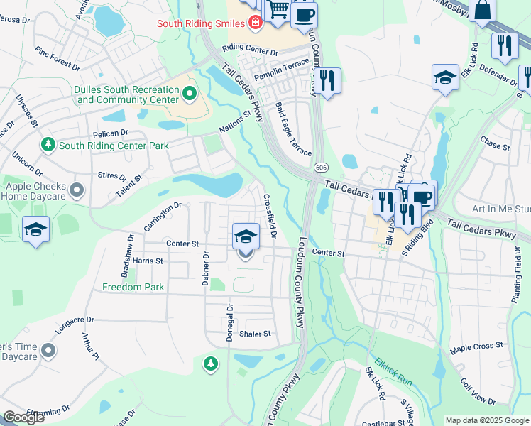 map of restaurants, bars, coffee shops, grocery stores, and more near 42843 Sykes Terrace in Chantilly