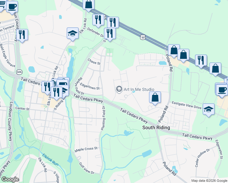 map of restaurants, bars, coffee shops, grocery stores, and more near 25351 Wakestone Park Terrace in Chantilly