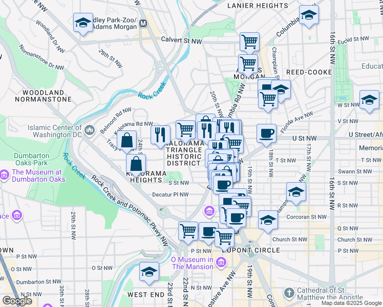 map of restaurants, bars, coffee shops, grocery stores, and more near 2144 California Street Northwest in Washington