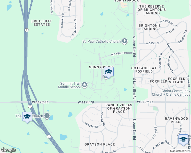 map of restaurants, bars, coffee shops, grocery stores, and more near 203 Sunnybrook Boulevard in Olathe