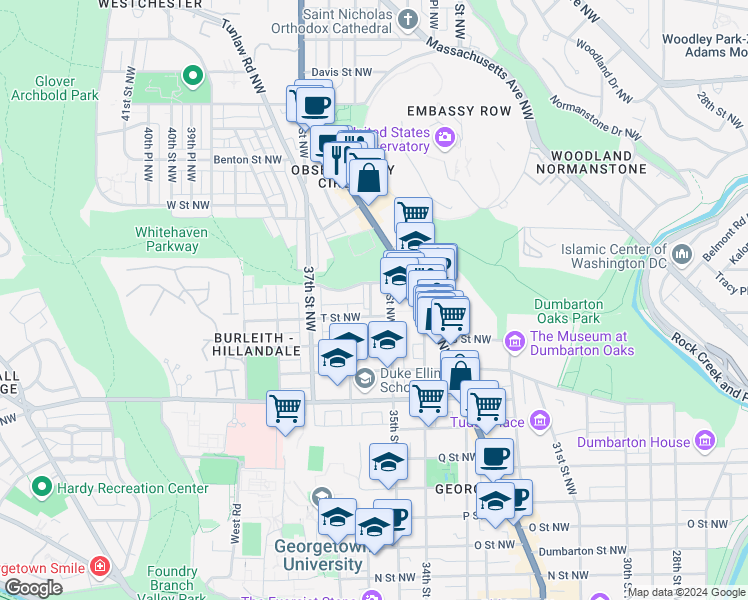 map of restaurants, bars, coffee shops, grocery stores, and more near 1917 35th Place Northwest in Washington