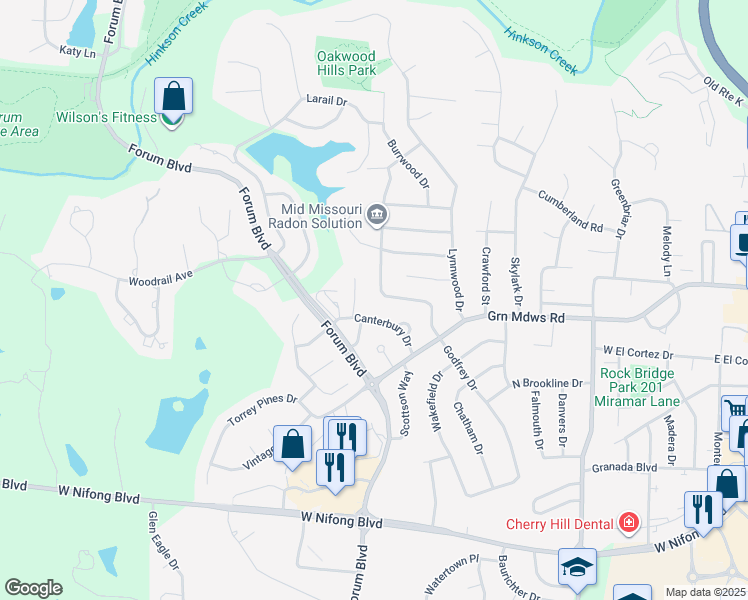 map of restaurants, bars, coffee shops, grocery stores, and more near 835 Oak Lawn Drive in Columbia