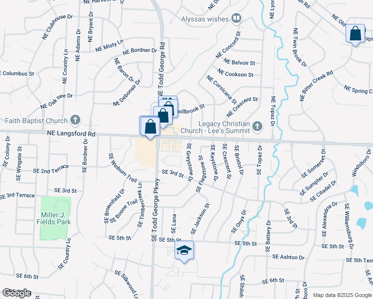 map of restaurants, bars, coffee shops, grocery stores, and more near 110 Southeast Greystone Drive in Lee's Summit