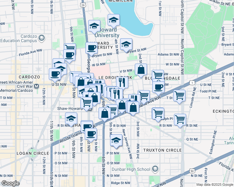 map of restaurants, bars, coffee shops, grocery stores, and more near 101 Independence Avenue Southeast in Washington