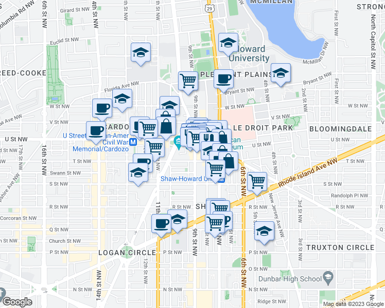 map of restaurants, bars, coffee shops, grocery stores, and more near 101 Independence Avenue Southeast in Washington