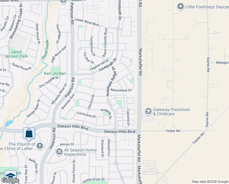 map of restaurants, bars, coffee shops, grocery stores, and more near 7543 Manistique Drive in Colorado Springs