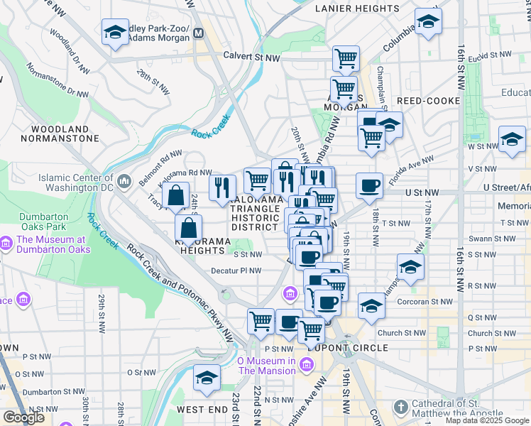 map of restaurants, bars, coffee shops, grocery stores, and more near 2144 California Street Northwest in Washington