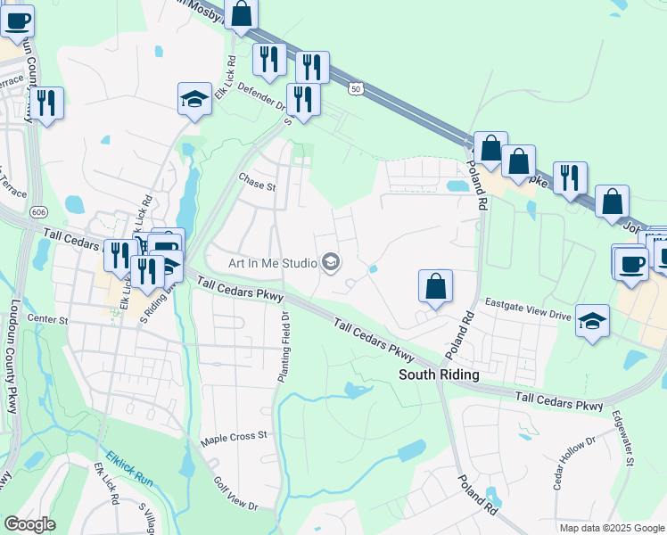 map of restaurants, bars, coffee shops, grocery stores, and more near 43352 Wayfarer Square in Chantilly