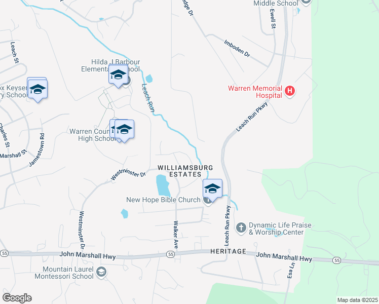 map of restaurants, bars, coffee shops, grocery stores, and more near 1446 Canterbury Road in Front Royal