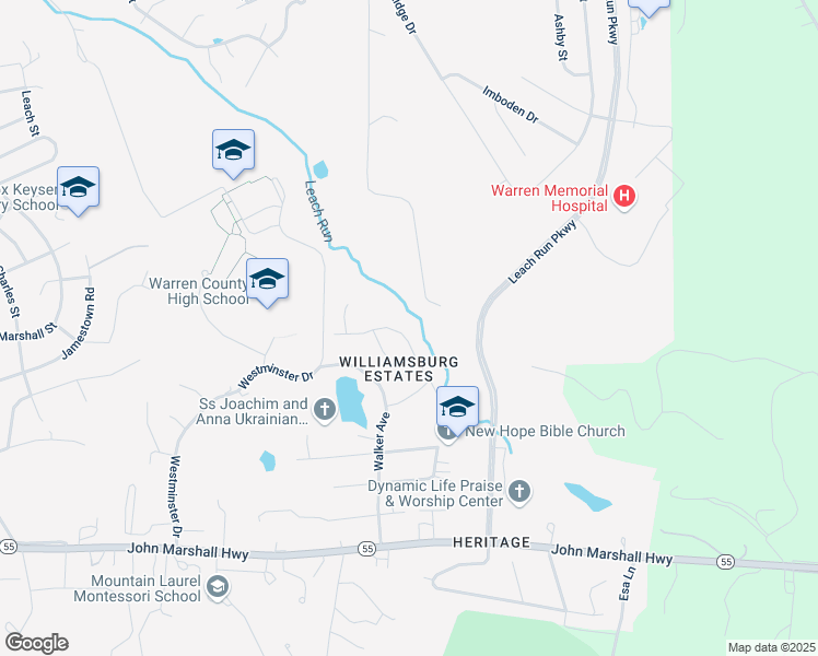 map of restaurants, bars, coffee shops, grocery stores, and more near 1446 Canterbury Road in Front Royal