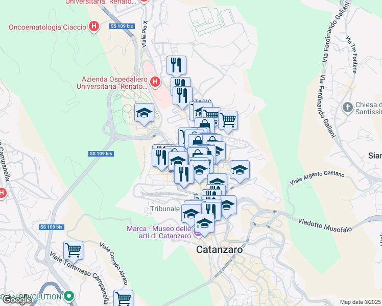 map of restaurants, bars, coffee shops, grocery stores, and more near 26 Via Nunzio Nasi in Catanzaro